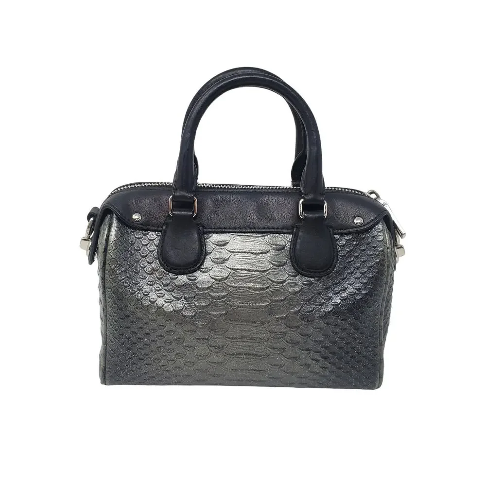 Coach Baby Bennett Satchel Handbag Metallic Gunmetal Black Snake Embossed F36657